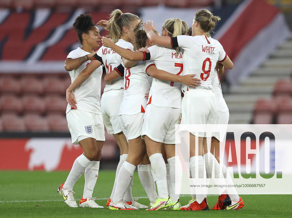 Southampton, England, 17th September 2021. Ella Toone of England celebrates with team mates after she scores the first goal during the FIFA 2023 Women s World Cup Qualifying match at St Mary s Stadium, Southampton. Picture credit should read: Paul Terry Sportimage . SPI-1202-0009