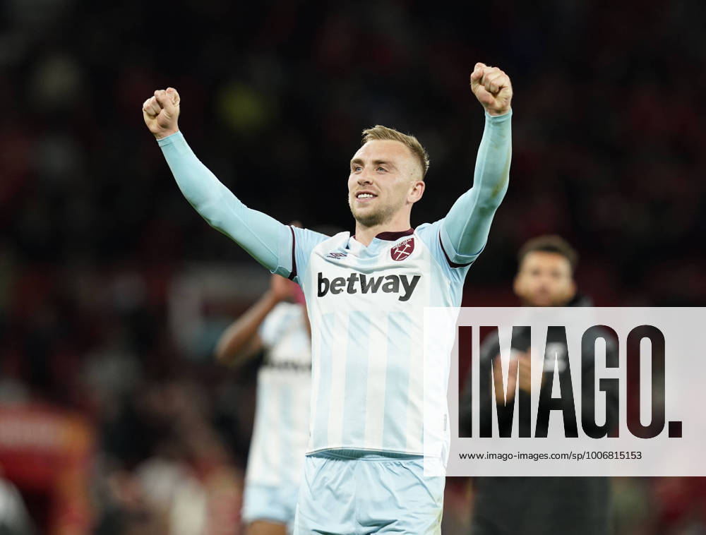 Manchester, England, 22nd September 2021. Jarrod Bowen of West Ham United celebrates the win during the Carabao Cup match at Old Trafford, Manchester. Picture credit should read: Andrew Yates Sportimage . SPI-1206-0061