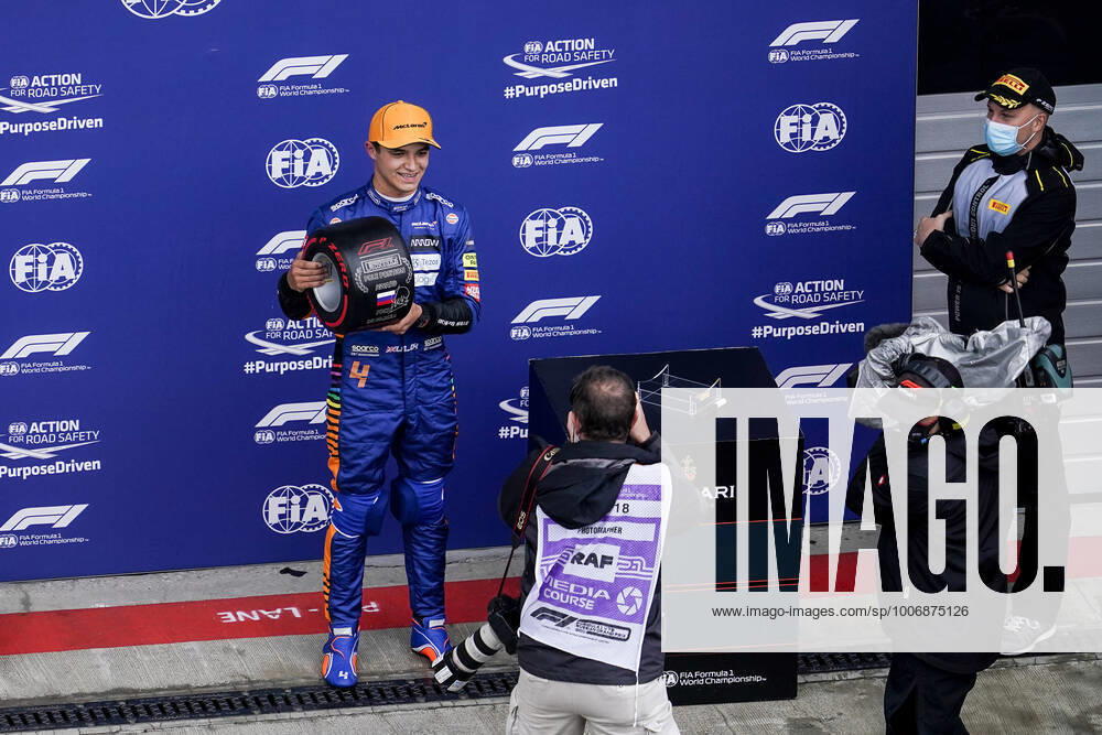 LANDO NORRIS of Great Britain and McLaren F1 Team poses for the photographers after qualifying of the 2021 FIA Formula 1 Russian Grand Prix at Sochi Autodrom in Sochi, Russia. Sochi Russia - ZUMAg147 20210925_zap_g147_018