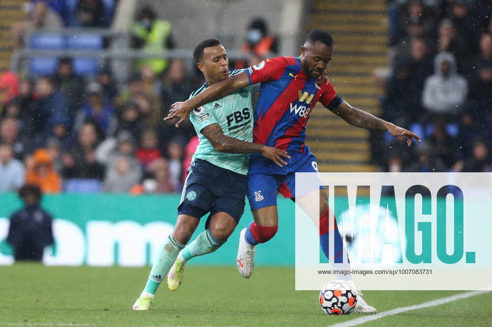 Premier League Crystal Palace v Leicester City Jordan Ayew 9 of Crystal Palace holds off a challenge from Ryan Bertrand 5 of Leicester City London Selhurst Park Greater London United Kingdom