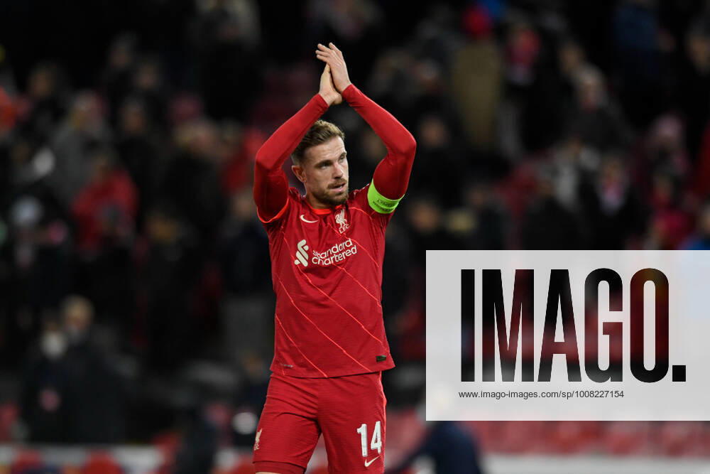 UEFA Champions League Liverpool v FC Porto Jordan Henderson 14 of Liverpool applauds the home supporters at the end of the game after his side beat FC Porto 2-0 Liverpool Anfield Merseyside United Kingdom