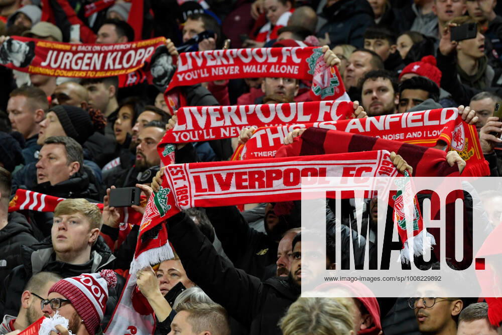 UEFA Champions League Liverpool v FC Porto The Liverpool fans hold their scarves in the air Liverpool Anfield Merseyside United Kingdom