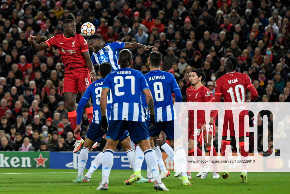 UEFA Champions League Liverpool v FC Porto Ibrahima Konate 5 of Liverpool has a chance at goal Liverpool Anfield Merseyside United Kingdom