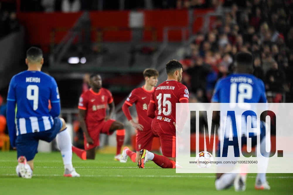 UEFA Champions League Liverpool v FC Porto Players from both teams take a knee before the game Liverpool Anfield Merseyside United Kingdom
