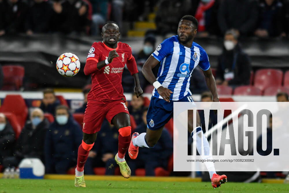UEFA Champions League Liverpool v FC Porto Sadio Mane 10 of Liverpool and Mbemba 19 of FC Porto compete for the ball Liverpool Anfield Merseyside United Kingdom