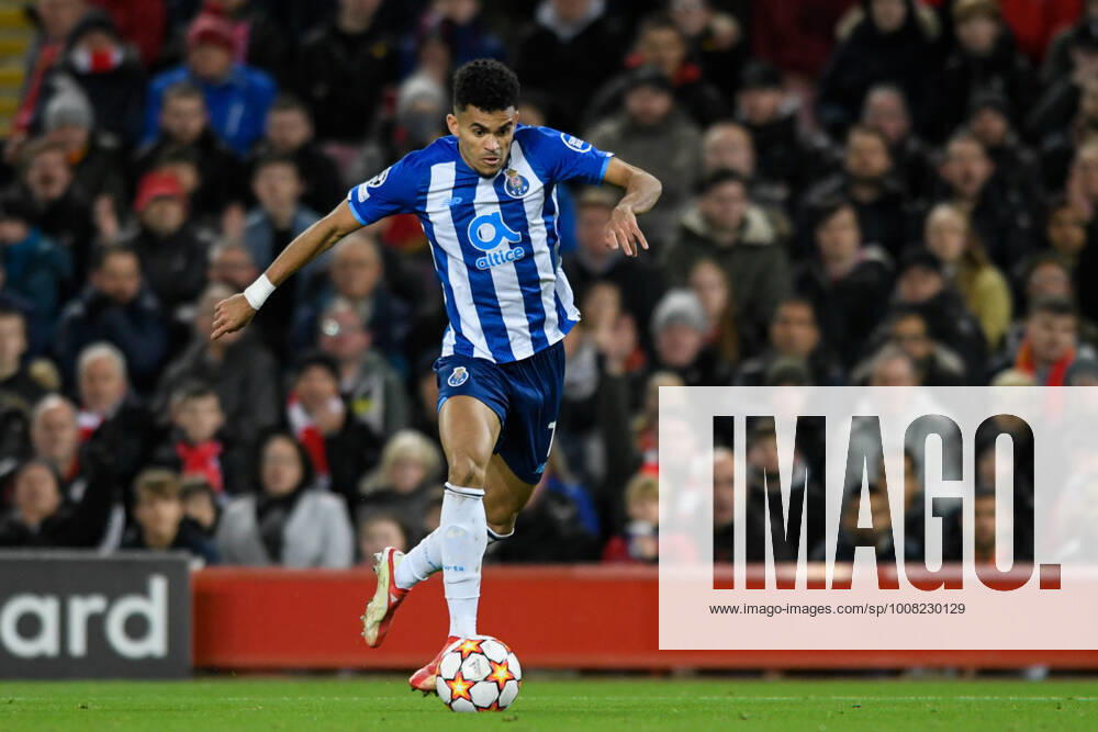 UEFA Champions League Liverpool v FC Porto Luis Diaz 7 of FC Porto runs forward with the ball Liverpool Anfield Merseyside United Kingdom