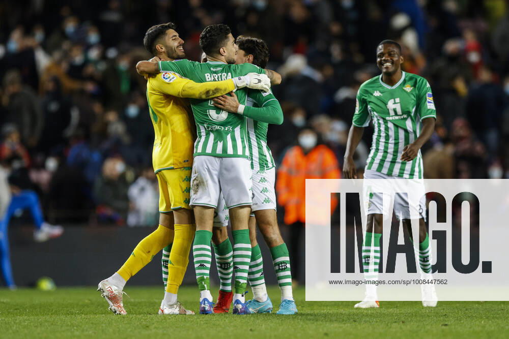 FC Barcelona, Barca V Real Betis Balompie - La Liga Santander 13 Rui Silva of Real Betis Balompie and 05 Marc Bartra of Real Betis Balompie celebrates the victory during the La Liga Santander match between FC Barcelona and Real Betis Balompie at Camp Nou Stadium on December 04, 2021 in Barcelona, Spain. Barcelona Barcelona Spain