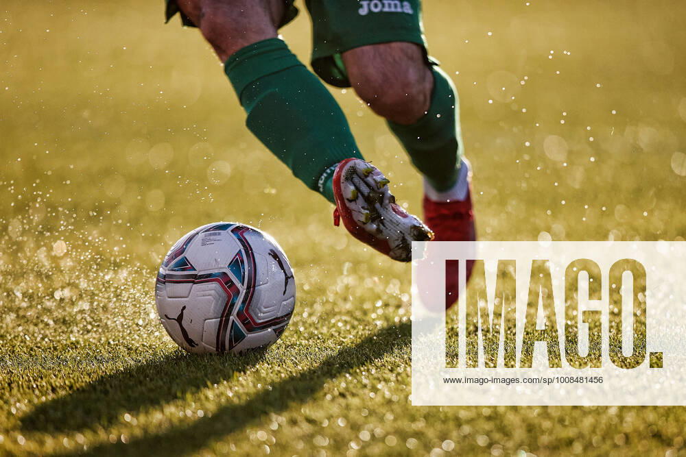Water droplets are discharged as Kristian Keqi (not in picture) of Floriana tries to control the ball during the Malta BOV Premier League soccer match between Hibernians and Floriana at the National Stadium, Ta Qali, Malta on 05 December 2021 Hibernians v Floriana MPL_21_22