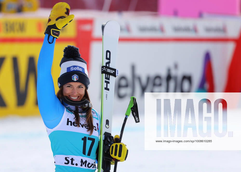 ALPINE SKIING - FIS WC St. Moritz SANKT MORITZ,SWITZERLAND,12.DEC.21 - ALPINE SKIING - FIS World Cup, Super G, ladies. Image shows the rejoicing of Elena Curtoni (ITA). GEPAxpictures xThomasxBachun