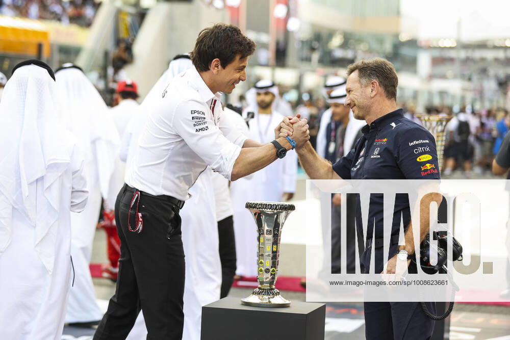 Toto Wolff (AUT, Mercedes-AMG Petronas F1 Team), Christian Horner (GBR, Red Bull Racing), F1 Grand Prix of Abu Dhabi at Yas Marina Circuit on December 12, 2021 in Abu Dhabi, United Arab Emirates. (Photo by HOCH ZWEI) Abu Dhabi United Arab Emirates