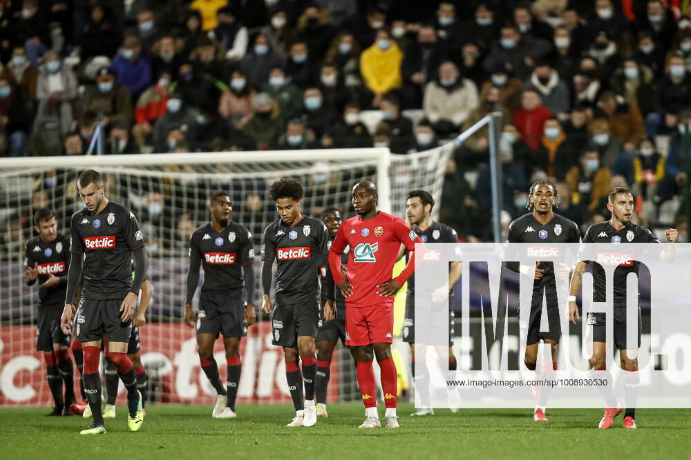 Joie des joueurs de l AS Monaco apres le but de Kevin Volland (AS Monaco) FOOTBALL : 16e finale de la Coupe de France - Quevilly-Rouen vs AS Monaco - 02 01 2022 AurelienMorissard Panoramic