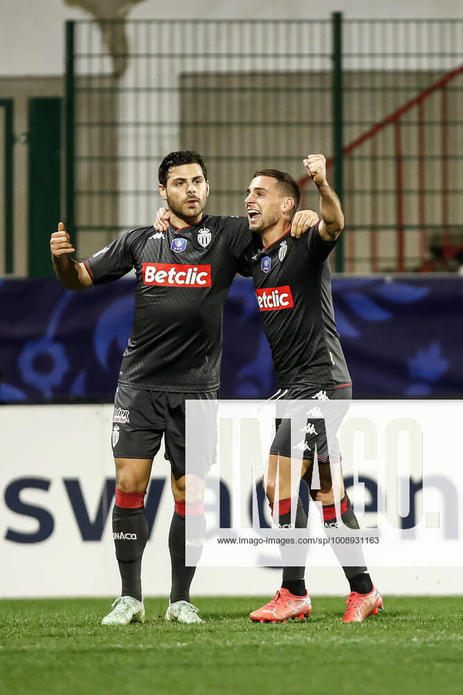 Joie des joueurs de l AS Monaco apres le but de Kevin Volland (AS Monaco) FOOTBALL : 16e finale de la Coupe de France - Quevilly-Rouen vs AS Monaco - 02 01 2022 AurelienMorissard Panoramic