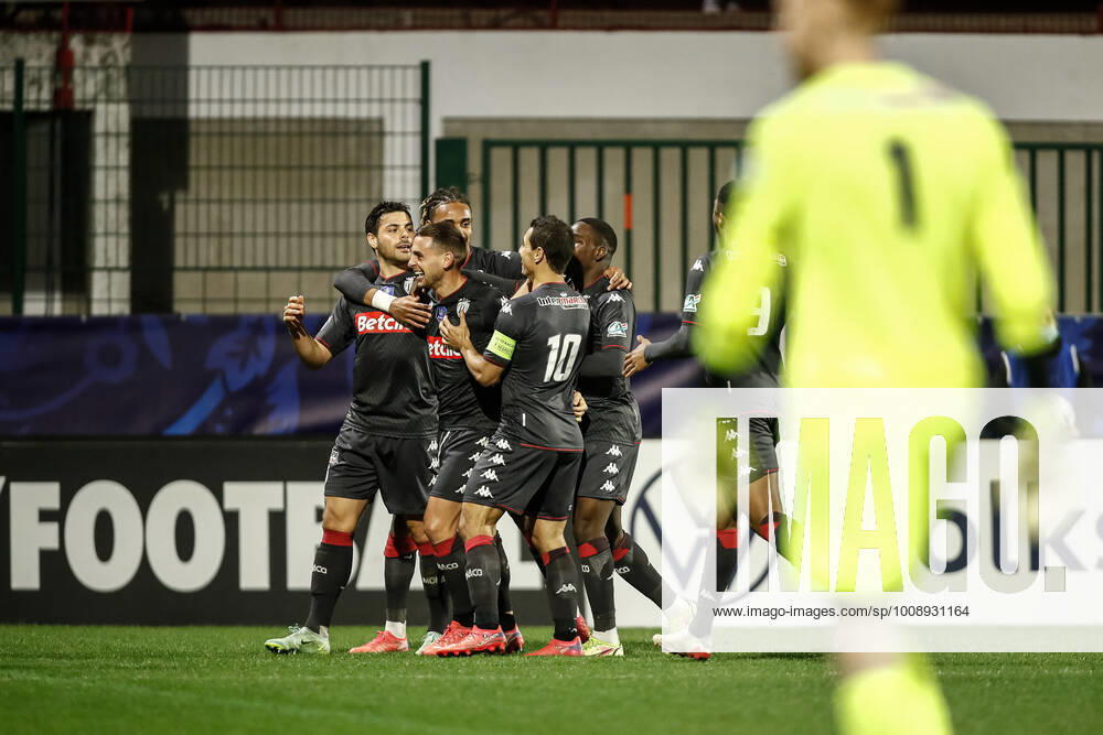 Joie des joueurs de l AS Monaco apres le but de Kevin Volland (AS Monaco) FOOTBALL : 16e finale de la Coupe de France - Quevilly-Rouen vs AS Monaco - 02 01 2022 AurelienMorissard Panoramic