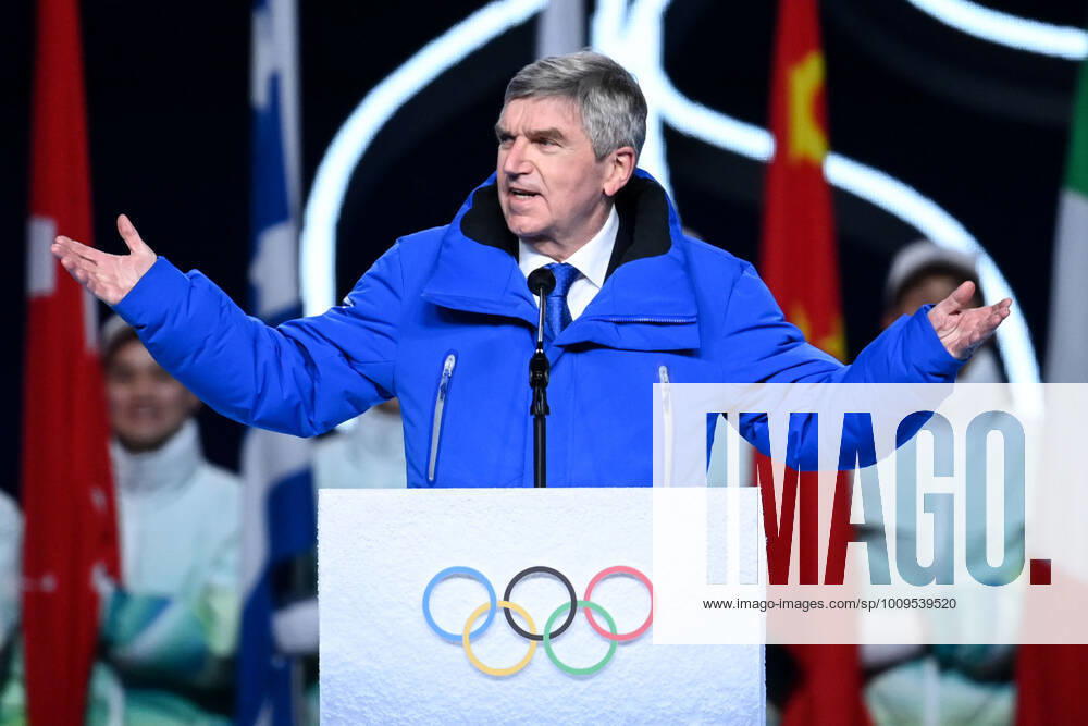 (220204) -- BEIJING, Feb. 4, 2022 -- International Olympic Committee (IOC) President Thomas Bach addresses the opening ceremony of the Beijing 2022 Olympic Winter games, Winterspiele,Spiele, Summer games at the National Stadium in Beijing, capital of China, Feb. 4, 2022. ) (BEIJING2022)CHINA-BEIJING-OLYMPIC WINTER GAMES-OPENING CEREMONY (CN) LixGa