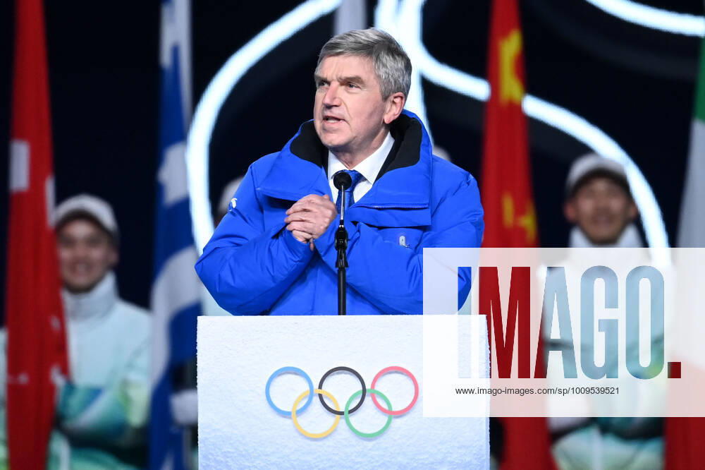 (220204) -- BEIJING, Feb. 4, 2022 -- International Olympic Committee (IOC) President Thomas Bach gestures during the opening ceremony of the Beijing 2022 Olympic Winter games, Winterspiele,Spiele, Summer games at the National Stadium in Beijing, capital of China, Feb. 4, 2022. ) (BEIJING2022)CHINA-BEIJING-OLYMPIC WINTER GAMES-OPENING CEREMONY (CN) LixGa