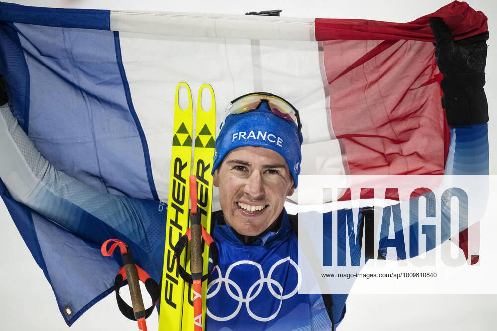 Quentin Fillon Maillet of France celebrates after competing in men s biathlon 12,5 km pursuit during day 9 of the 2022 Winter Olympics on February 13, 2022 in Zhangjiakou. Photo: Joel Marklund BILDBYRAN kod JM JM0282 bbeng skidskytte biathlon skiskyting Olympic Games, Olympische Spiele, Olympia, OS olympics winter olympics os ol olympiska spel vinter-os olympiske leker peking peking 2022 beijing 2022 beijing 2022 olympic games beijing 2022 winter olympic games peking-os beijing-ol vinter-ol jaktstart jubel