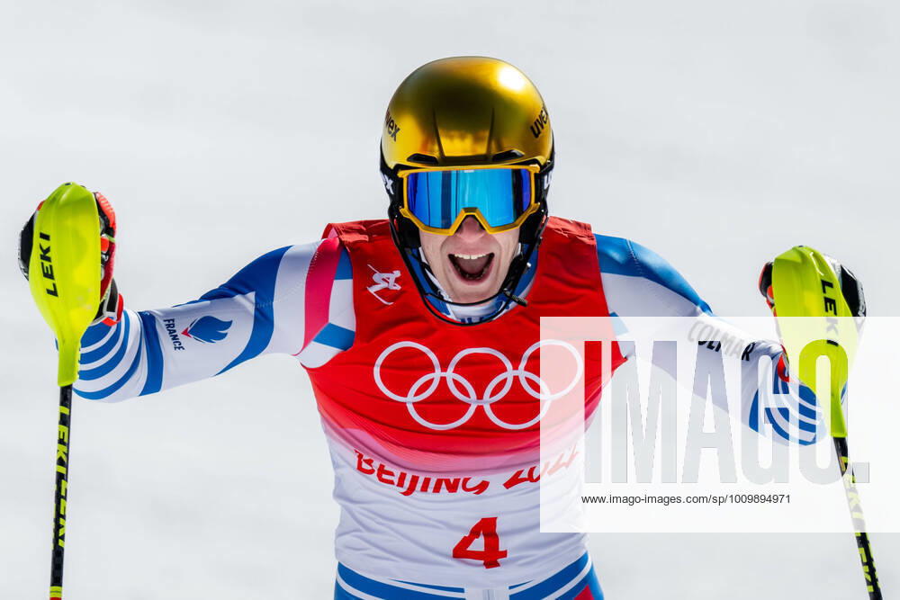 KW 07 220216 Clement Noel of France celebrates after competing in men?s alpine skiing slalom during day 12 of the 2022 Winter Olympics on February 16, 2022 in Beijing. Photo: Maxim Thore BILDBYRAN kod MT MT0325 alpint alpine Olympic Games, Olympische Spiele, Olympia, OS olympics winter olympics os ol olympiska spel vinter-os olympiske leker peking peking 2022 beijing 2022 beijing 2022 olympic games beijing 2022 winter olympic games peking-os beijing-ol vinter-ol 12 bbeng Jubel