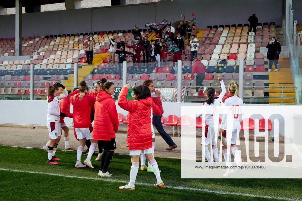 Morocco womens national soccer team players and officials celebrate winning the VisitMalta Women s International Trophy 2022 tournament after beating Moldova 4-0 in the final soccer match between Morocco and Moldova at the Tony Bezzina Stadium, Paola, Malta on 22 February 2022. Morocco v Moldova Womens VMW_22