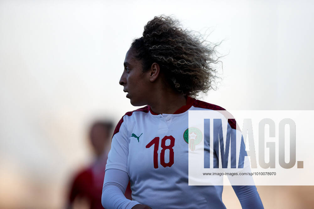 Morocco womens national soccer team player Sanaa Mssoudy during the VisitMalta Women s International Trophy 2022 tournament soccer match between Morocco and Moldova at the Tony Bezzina Stadium, Paola, Malta on 22 February 2022. Morocco beat Moldova 4-0 to win the tournament. Morocco v Moldova Womens VMW_22