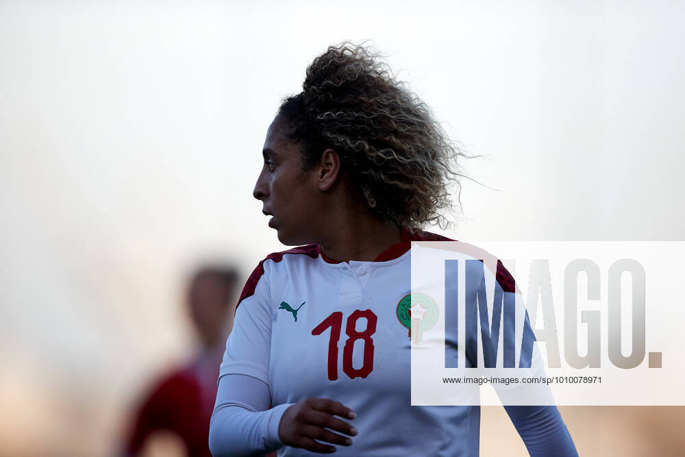 Morocco womens national soccer team player Sanaa Mssoudy during the VisitMalta Women s International Trophy 2022 tournament soccer match between Morocco and Moldova at the Tony Bezzina Stadium, Paola, Malta on 22 February 2022. Morocco beat Moldova 4-0 to win the tournament. Morocco v Moldova Womens VMW_22