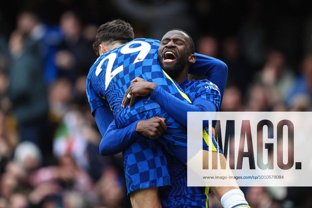 KW10 Chelsea v Newcastle 13 March 2022, London - Premier League Football - Chelsea v Newcastle United - Kai Havertz of Chelsea celebrates scoring the only goal of the match with Antonio Rudiger - Photo: Charlotte Wilson Offside. London UK