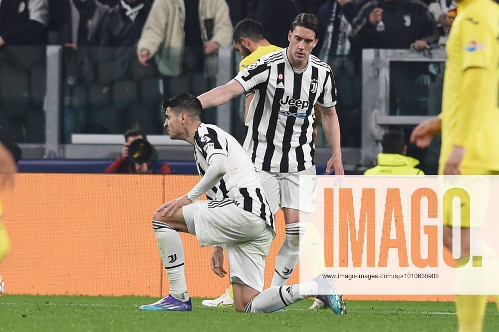 IPP20220316 Football - soccer: UEFA Champions League 2021 2022, Juventus Turin - FC Villarreal, alvaro morata e dusan vlahovic (Verwendung nur in Deutschland - GERMANY ONLY) *** IPP20220316 Football soccer UEFA Champions League 2021 2022, Juventus Turin FC Villarreal, alvaro morata e dusan vlahovic use only in Germany GERMANY ONLY