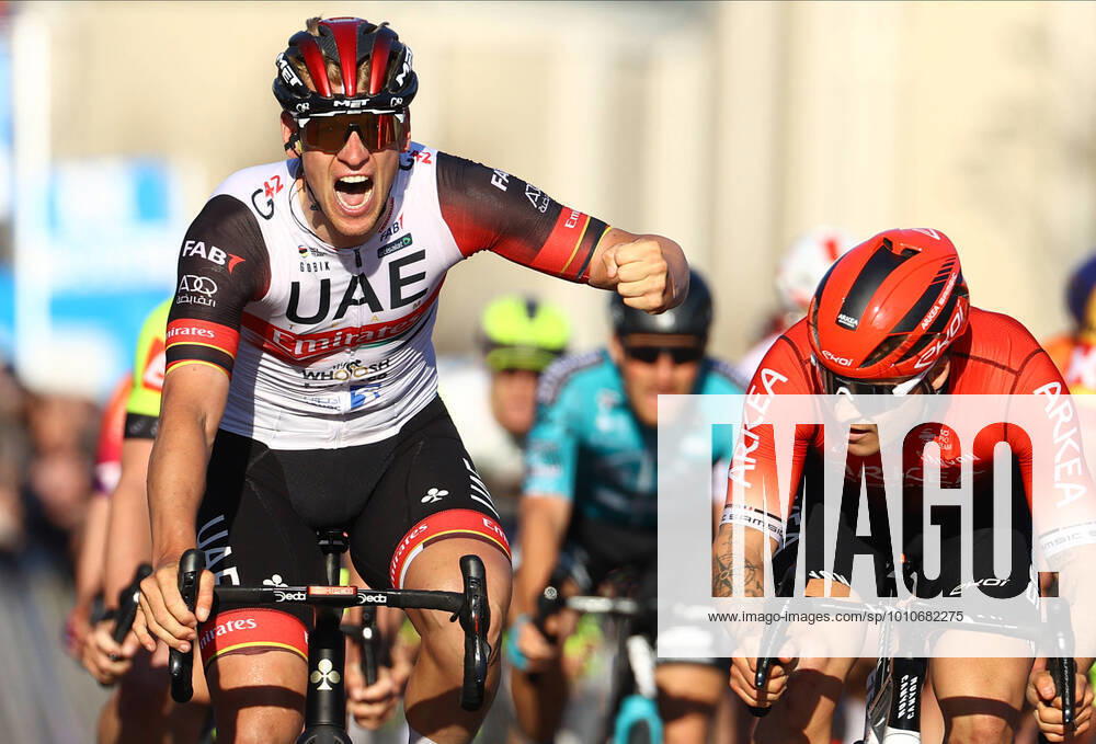 KW11 Pascal Ackermann of UAE Team Emirates celebrates after winning the Bredene Koksijde Classic one day cycling race, 199 km from Bredene to Koksijde, Thursday 18 March 2021. DAVIDxPINTENS x22806645x