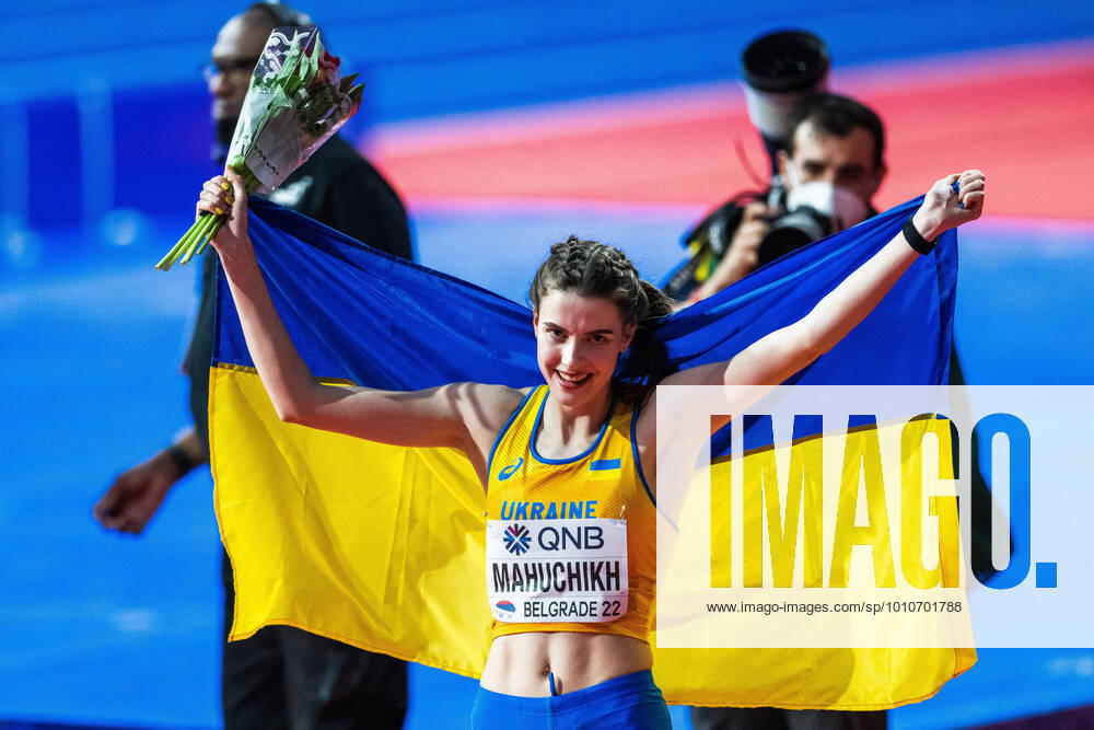 Yaroslava MAHUCHIKH Mahuchikk of Ukraine celebrates winning women?s high jump final during day two of the World Athletics Indoor Championships on March 19, 2022 in Belgrade. Photo: Mathias Bergeld BILDBYRAN kod MB MB0359 bbeng friidrott athletics friidrett iaaf iaaf world indoor championships World Athletics Indoor Championships vm friidrotts-vm friidrotts-vm 2022 friidretts-vm friidretts-vm 2022 innendors innendors-vm inomhus inomhus-vm ivm day 2 ukraina jubel