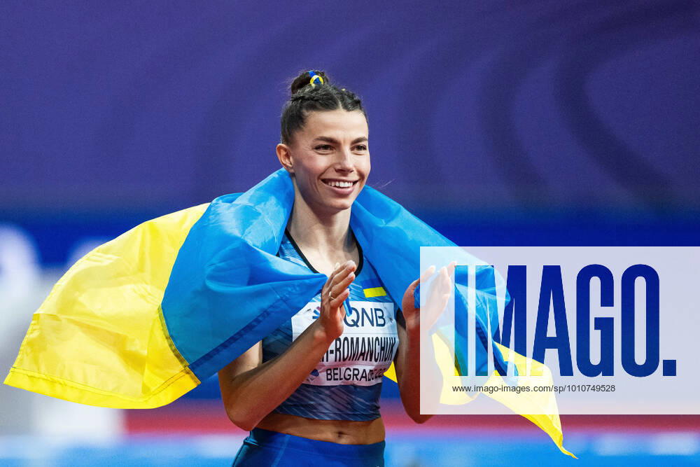Maryna Bekh-Romanchuk of Ukraine celebrate after women?s triple jump final during day three of the World Athletics Indoor Championships on March 20, 2022 in Belgrade. Photo: Mathias Bergeld BILDBYRAN kod MB MB0361 bbeng friidrott athletics friidrett iaaf iaaf world indoor championships World Athletics Indoor Championships vm friidrotts-vm friidrotts-vm 2022 friidretts-vm friidretts-vm 2022 innendors innendors-vm inomhus inomhus-vm ivm day 3 jubel
