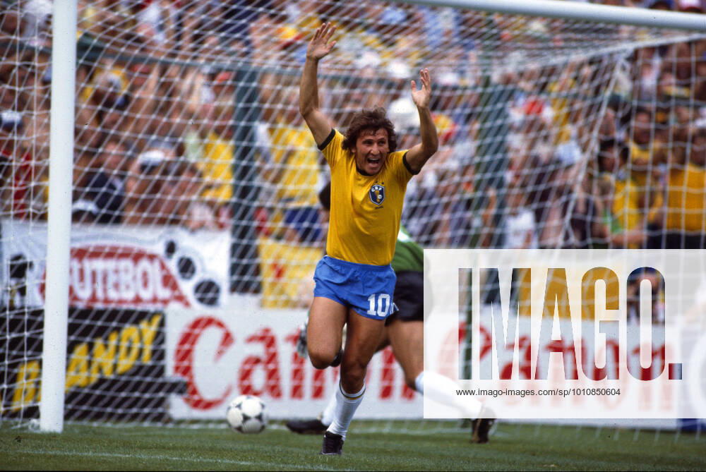 FIFA World Cup, WM, Weltmeisterschaft, Fussball 1982 02 July 1982 - Fifa World Cup - Argentina v Brazil Zico celebrates after scoring a goal for Brazil. Photo: Mark Leech Barcelona Spain