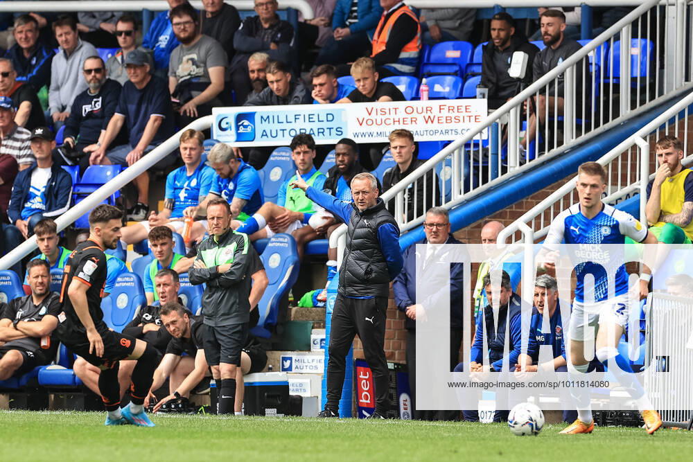 Sky Bet Championship Peterborough v Blackpool Neil Critchley head coach of Blackpool gives his team instructions Peterborough Weston Homes Stadium Cambridgeshire United Kingdom