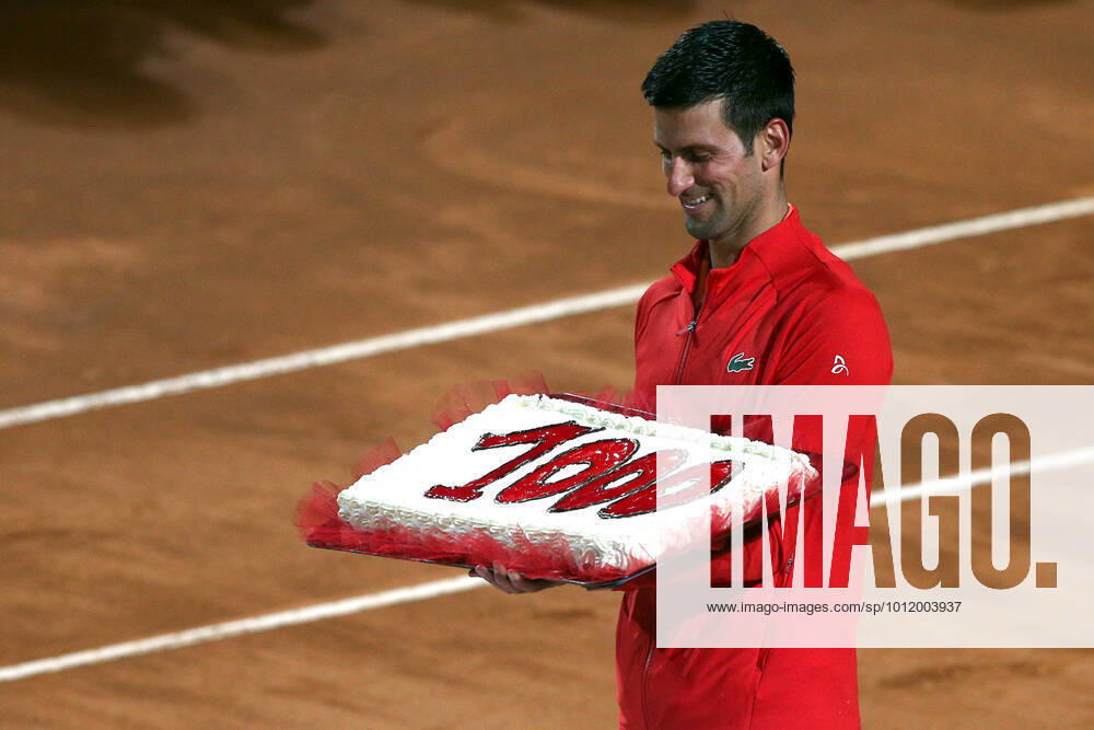 KW19 ROME, ITALY - 14.05.2022: Cake for 1000 victory for NOVAK DJOKOVIC (SRB) at end of the single men semifinal match in the Internazionali BNL D Italia at Foro Italico in Rome, Italy on May 13, 2022.