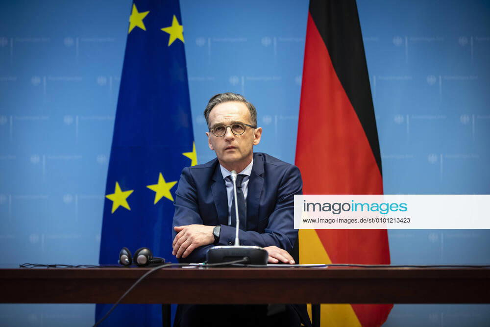 Bundesaussenminister Heiko Maas, SPD, waehrend einer Videokonferenz mit Bundeskanzlerin Angela Merkel, CDU, und den Fraktionsvorsitzenden des Europaeischen Parlaments. Berlin, 27.05.2020 Berlin Deutschland