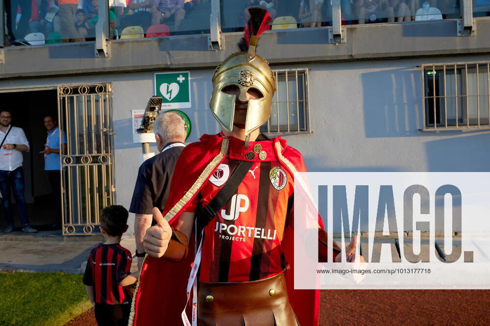 TA QALI, MALTA - 14 JULY 2022 A Hamrun Spartans mascot clad in a Spartan tunic ahead of the First qualifying round, 2nd leg soccer match, from the UEFA Europa Conference League between Hamrun Spartans and Alashkert at the Centenary Stadium, Ta Qali, Malta on 14 July 2022. Photo Domenic Aquilina Hamrun Spartans FC (MLT) v Alashkert FC (ARM) UECL_22_23