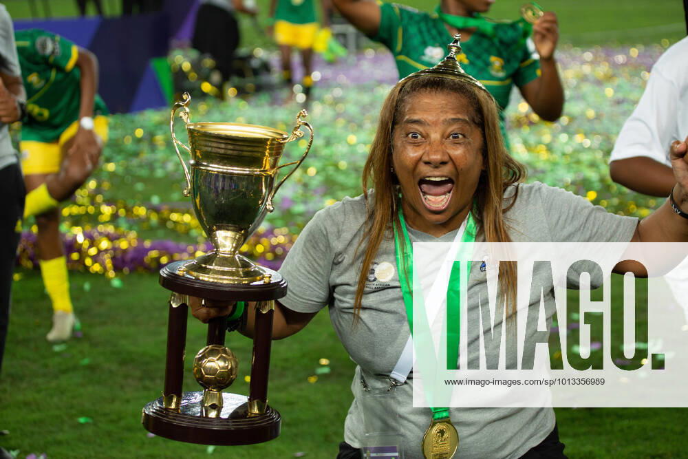 KW29 RABAT, MOROCCO - JULY 23: Desiree Ellis of South Africa celebrate victory during the 2022 Africa Women Cup of Nations Final match between Morocco and South Africa at Prince Moulay Abdellah Stadium on July 23, 2022 in Rabat, Morocco. Photo by Tobi Adepoju