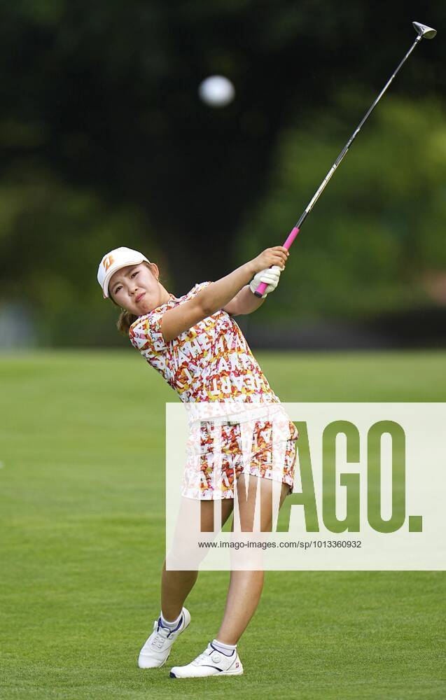 Golf: Evian Championship Ayaka Furue of Japan plays a shot on the 18th hole during the third round of the Evian Championship on July 23, 2022, at Evian Resort Golf Club in Evian-les-Bains, France. A14AA0001319181P