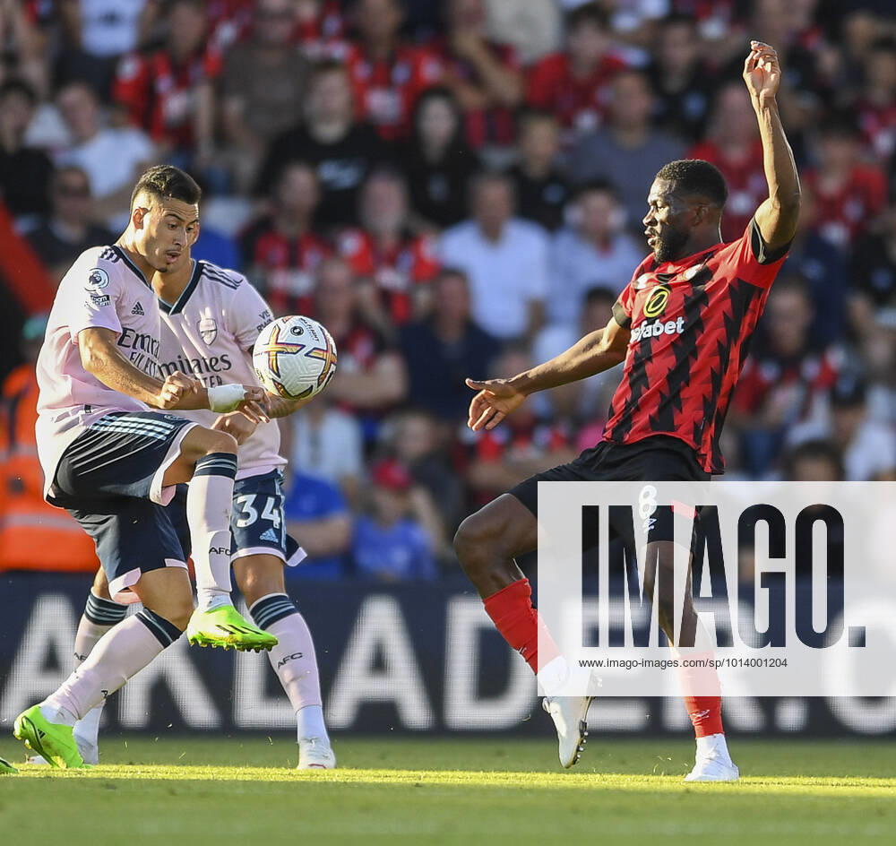 Bournemouth v Arsenal Premier League Gabriel Martinelli of Arsenal tries to find a way past Jefferson Lerma of Bournemouth during the Premier League match at the Vitality Stadium, Bournemouth Content Not Available For UK Newspapers