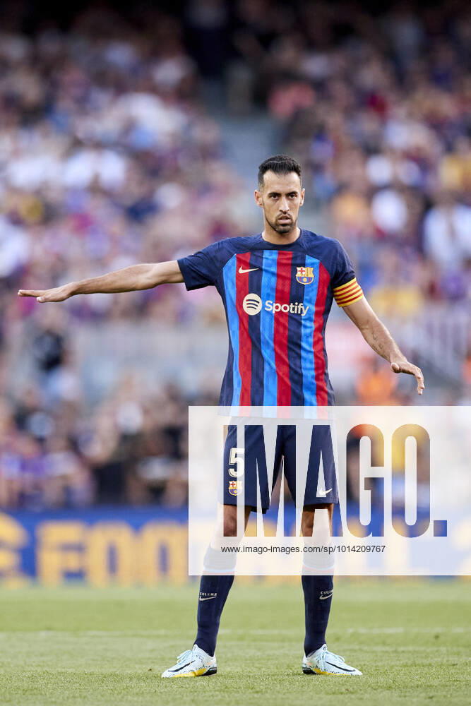 ESP: FC Barcelona, Barca v Real Valladolid CF - La Liga Santander Sergio Busquets of FC Barcelona react during the La Liga Santander match between FC Barcelona and Real Valladolid CF at Spotify Camp Nou on August 28, 2022, in Barcelona, Spain. Barcelona Spotify Camp Nou Catalunya Spain _RL_FCBvVALL_009_454