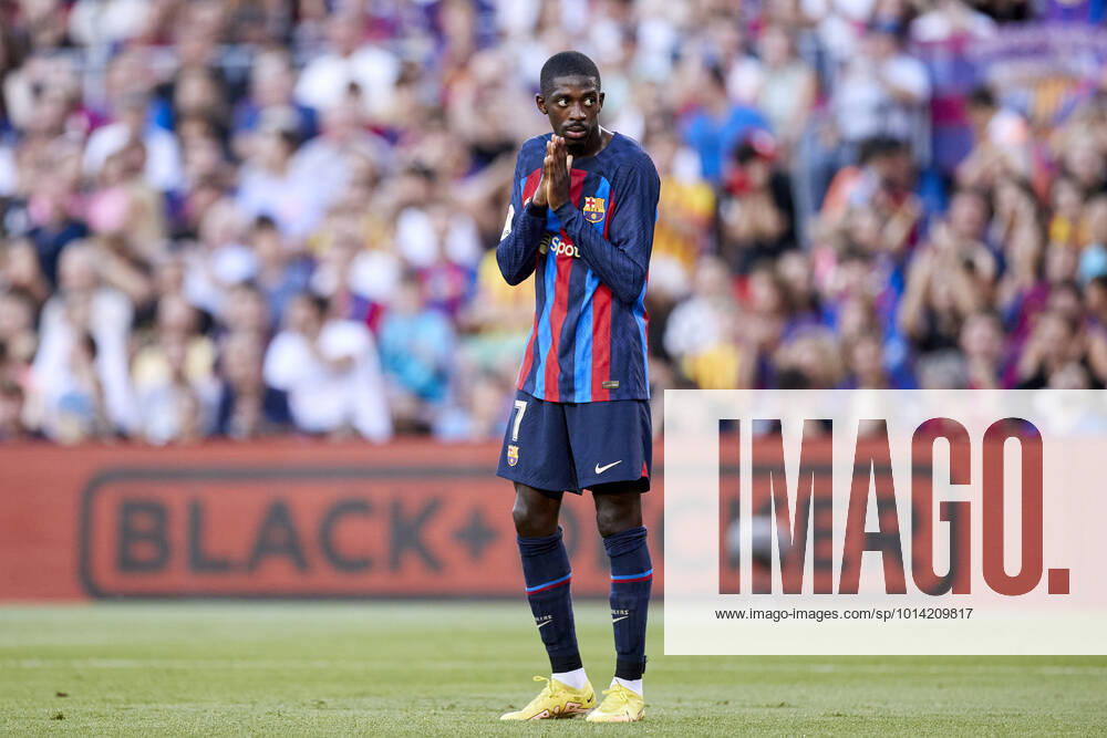 ESP: FC Barcelona, Barca v Real Valladolid CF - La Liga Santander Ousmane Dembele of FC Barcelona react during the La Liga Santander match between FC Barcelona and Real Valladolid CF at Spotify Camp Nou on August 28, 2022, in Barcelona, Spain. Barcelona Spotify Camp Nou Catalunya Spain _RL_FCBvVALL_023_442