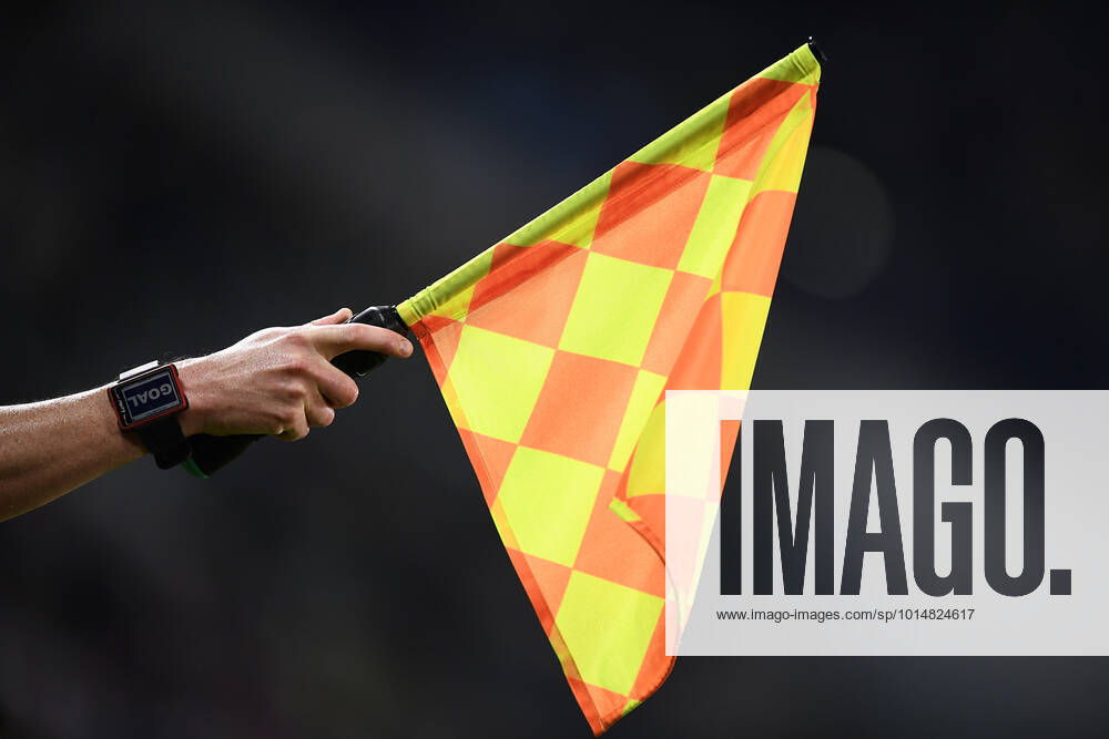 Juventus FC v SL Benfica - UEFA Champions League A flag raised by the linesman to signal a offside during the UEFA Champions League football match between Juventus FC and SL Benfica. Turin Italy