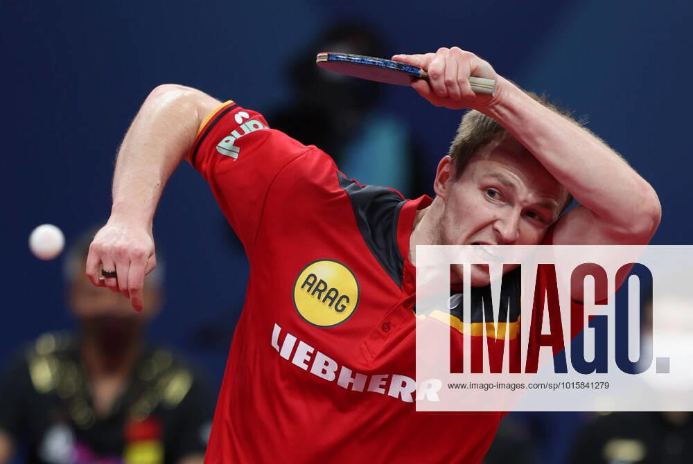 KW40 (221009) -- CHENGDU, Oct. 9, 2022 -- Benedikt Duda of Germany hits a return against Fan Zhendong of China during the men s teams final match at the 2022 ITTF World Team Table tennis, Tischtennis Championships Finals in Chengdu, southwest China s Sichuan Province, Oct. 9, 2022. ) (SP)CHINA-CHENGDU-TABLE TENNIS-ITTF WORLD TEAM CHAMPIONSHIPS FINALS-MEN S TEAMS-FINAL (CN) JiangxHongjing