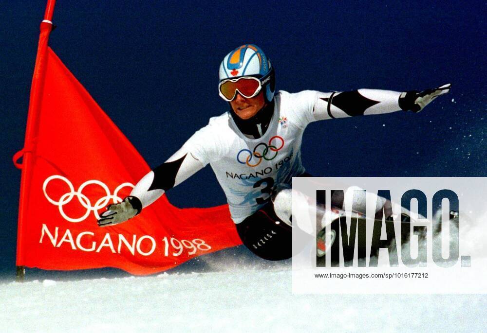 OS NAGANO 980208- Snowboard storslalom- Segraren i den fösta OS snowboard tävlingen nagonsin Ross Rebagliati Canada. Nozawa Onsen JAPAN Skridsko