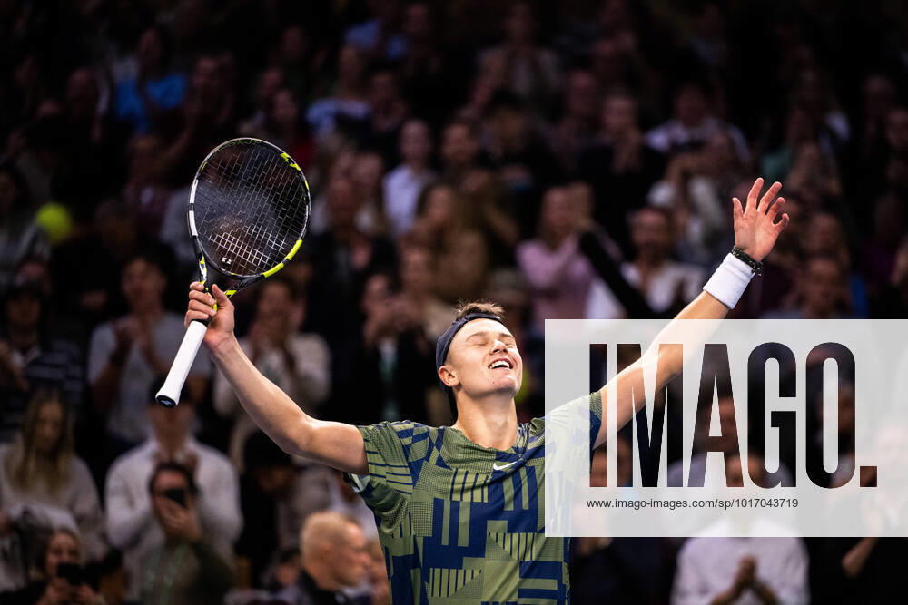 Holger Rune of Denmark celebrates after the final of the men s singels during day 9 of the Stockholm Open tennis tournament on October 23, 2022 in Stockholm. Photo: Jesper Zerman BILDBYRAN COP 234 JZ0258 tennis stockholm open day 9 finals bbeng jubel