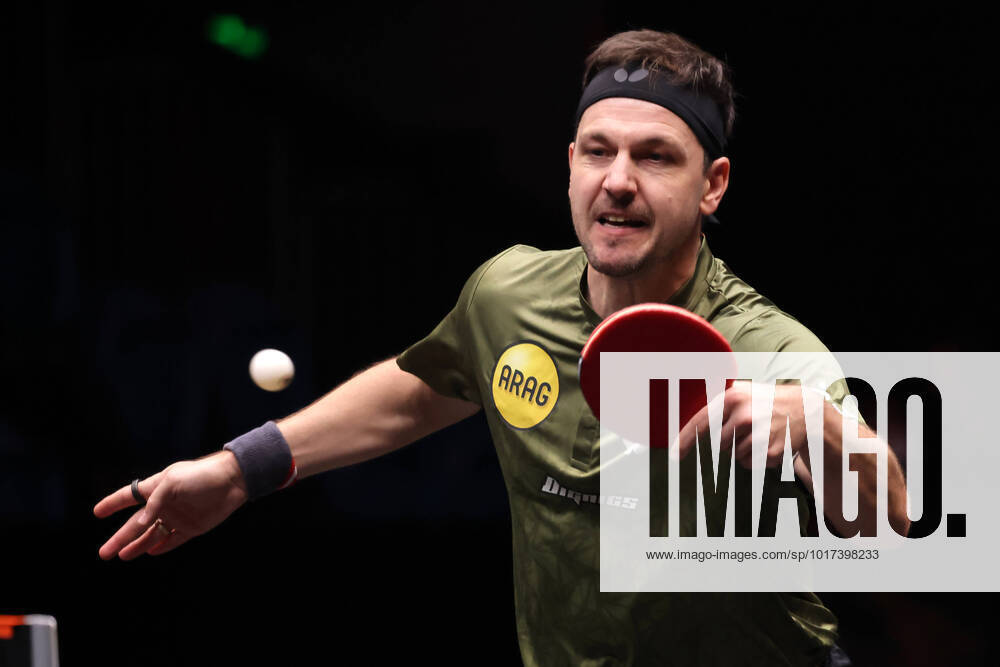 KW43 (221027) -- XINXIANG, Oct. 27, 2022 -- Timo Boll of Germany hits a return during the men s singles round of 16 match against Lin Gaoyuan of China at the WTT Cup Finals in Xinxiang, central China s Henan Province, Oct. 27, 2022. (Photo by Xinhua) (SP)CHINA-HENAN-XINXIANG-WTT-CUP FINALS-DAY 1 (CN) GaoxZhiyong
