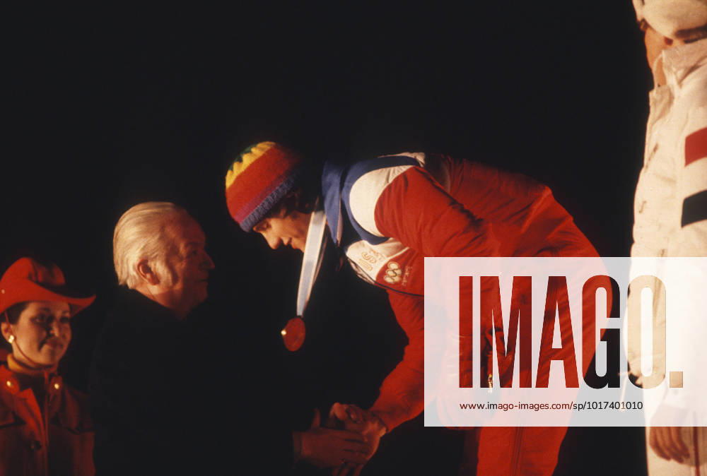 Eric Heiden receiving one of his five gold medals in speedskating from then IOC President, Lord Killanin at the 1980 Winter Olympics in Lake Placid Eric Heiden receiving one of his five gold medals in speedskating from then IOC President, Lord Killanin at the 1980 Winter Olympics in Lake Placid Lake Placid New York USA
