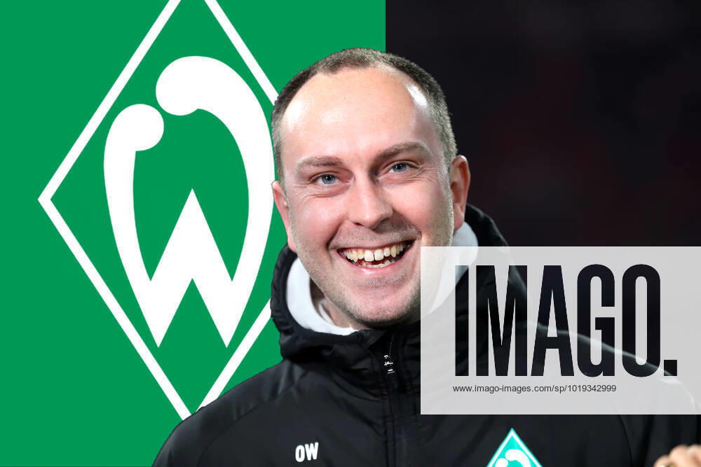 Deutschland 18. November 2022: Fussball, Herren, Saison 2022 2023, SV Werder Bremen, Ole Werner, Trainer Hier eine Fotomontage, Symbolfoto mit Ole Werner, Trainer (SV Werder Bremen) und dem Logo, Wappen des Vereins, lachen, lächeln, lächelnd