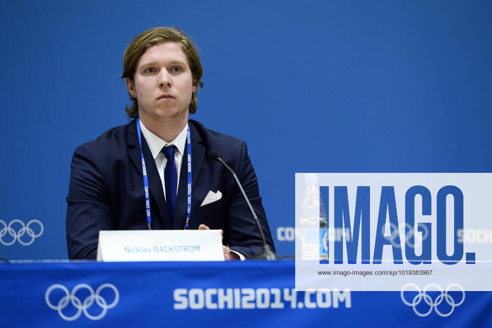 SOCHI 2014-02-23 Tre Kronor player Nicklas Bäckström speaks during a press conference, PK, Pressekonferenz after Bäckström was tested positive for a banned substance prior to the Olympic Ice hockey, Eishockey final Canada vs Sweden during the Sochi 2014 Winter Olympics in Sochi, Russia, February 23, 2014. Canada won Olympic final the match 3-0. SOTJI RYSSLAND