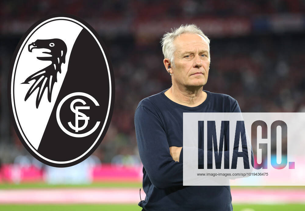 Deutschland 20.November 2022: Fussball, Herren, Saison 2022 2023, SC Freiburg, Christian Streich, Trainer, Bundesliga Hier eine Fotomontage, Symbolbild mit Christian Streich, Trainer, SC Freiburg mit dem Logo, Wappen des Vereins