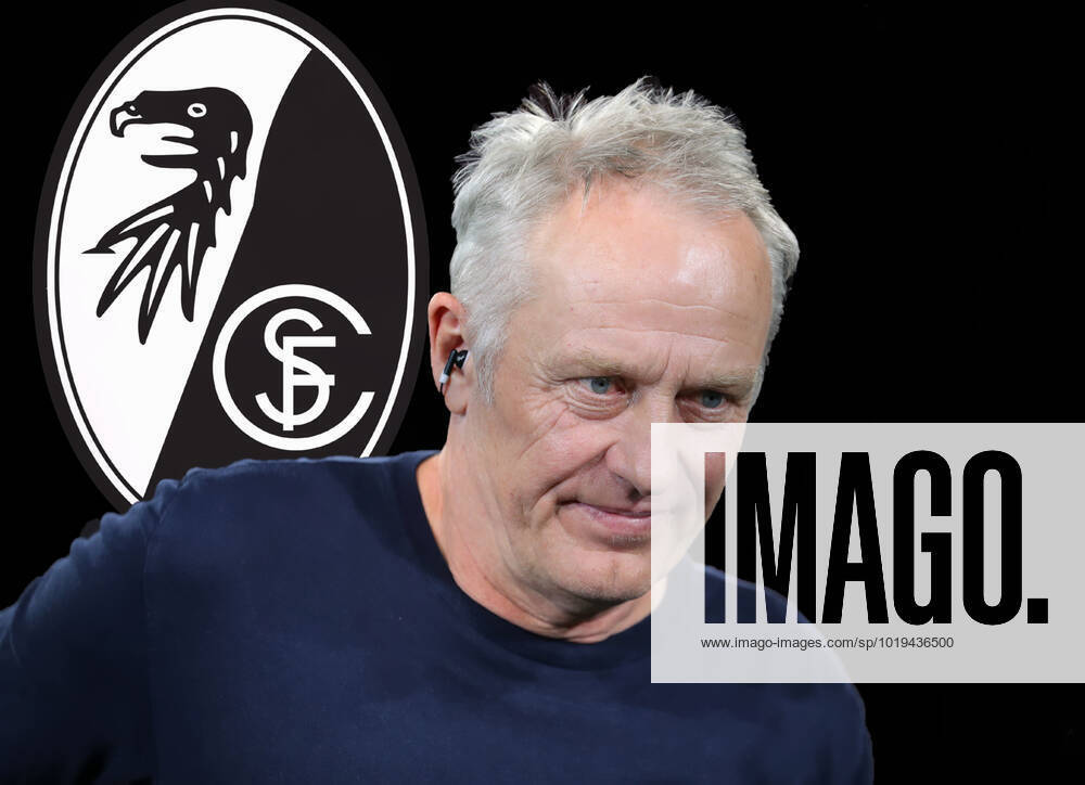 Deutschland 20.November 2022: Fussball, Herren, Saison 2022 2023, SC Freiburg, Christian Streich, Trainer, Bundesliga Hier eine Fotomontage, Symbolbild mit Christian Streich, Trainer, SC Freiburg mit dem Logo, Wappen des Vereins