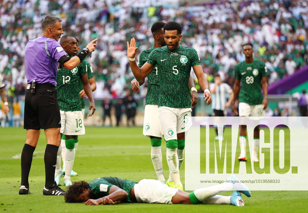 Doha, Qatar, 22nd November 2022. Yasser Alshahrani of Saudi Arabia lies injured during the FIFA World Cup, WM, Weltmeisterschaft, Fussball 2022 match at Lusail Stadium, Doha. Picture credit should read: David Klein Sportimage . SPI-2054-0130